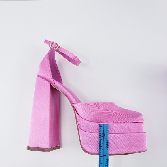 PINK SATIN PLATFORM HEELS - Picture 10 of 10